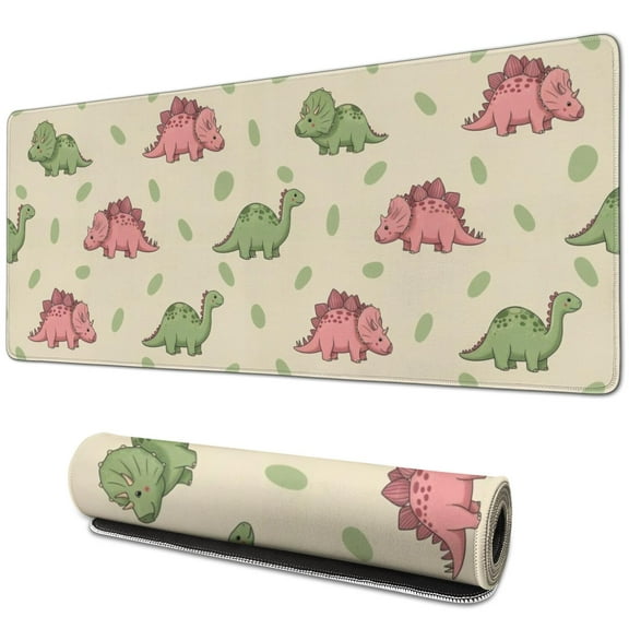 Long Mouse Pads for Desk,Green and Pink Dinosaur Pattern Desk Mats on Top Of Desks, Desk Mouse Pad Extra Large with 3mm Non-Slip Base and Stitched Edge for Gaming,Office,Work,Home 31.5"x11.8"