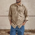 thumbnail image 3 of Migroa Mens Denim Shirt Long Sleeve Jean Work Shirts Regular Fit Button Down Shirts with Pockets Khaki S, 3 of 4