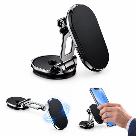 Car Phone Holder, Magnetic 360 Degree Rotating Foldable Dashboard Mount, Alloy Car Accessories for Universal Cars and Phones