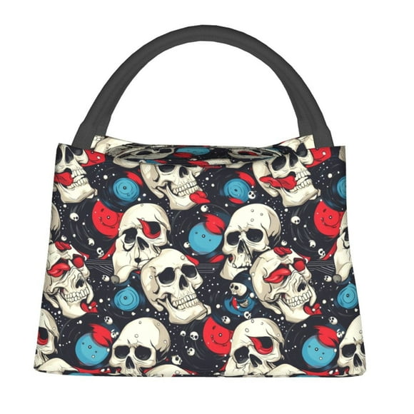 Easygdp rock record Skull artist Bolsa de Almuerzo Insulada Reutilizable, Bolsa de Mano y Bandolera para Oficina, Trabajo, Viajes