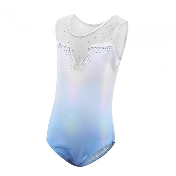 Girls Gymnastics Leotards Gymnastics Suit Blue Sleeveless Sparkling Tulle  Splicing Ballet Leotard Clothes Athletic Clothes Costume Dancewear 14