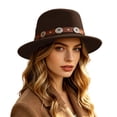 thumbnail image 3 of Sun Hats for Women Women Wool Flat Top Jazz Beret Vintage British Fedora Hat Coffee One Size, 3 of 5