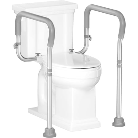 Toilet Safety Rail for Seniors with Adjustable Height & Width, Toilet Safety Frame with Handles, 350LB Toilet Support Rail for Handicap and Disabled, Grey