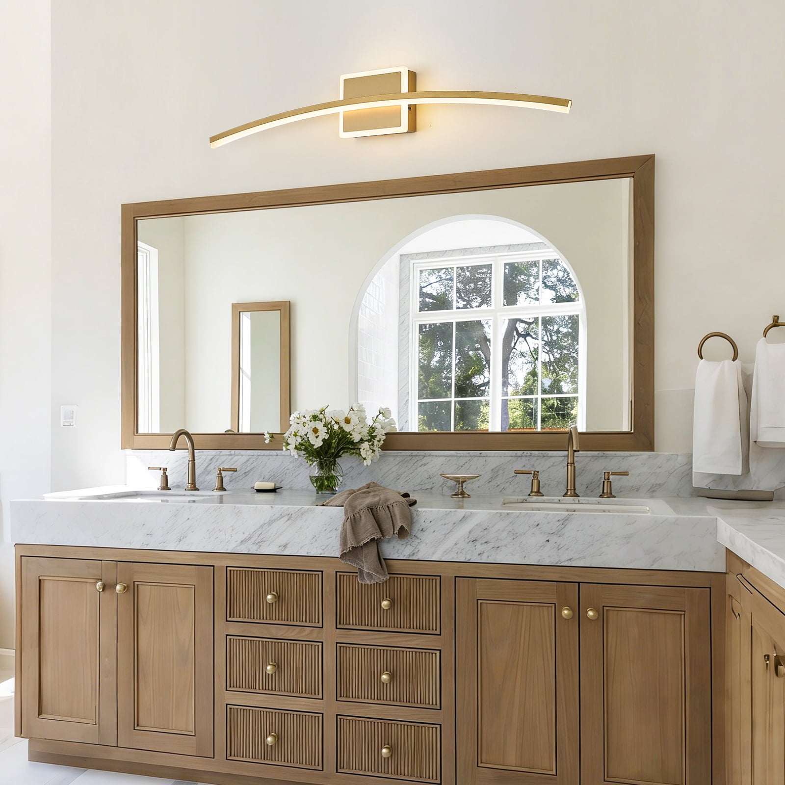 Modern LED Vanity Light Gold LED Bathroom Light Fixtures Over Mirror Wall Lighting for Bathroom, Dimmable Long Vanity Light for Bathroom Living Dining Room(5CCT 31.5Inch)