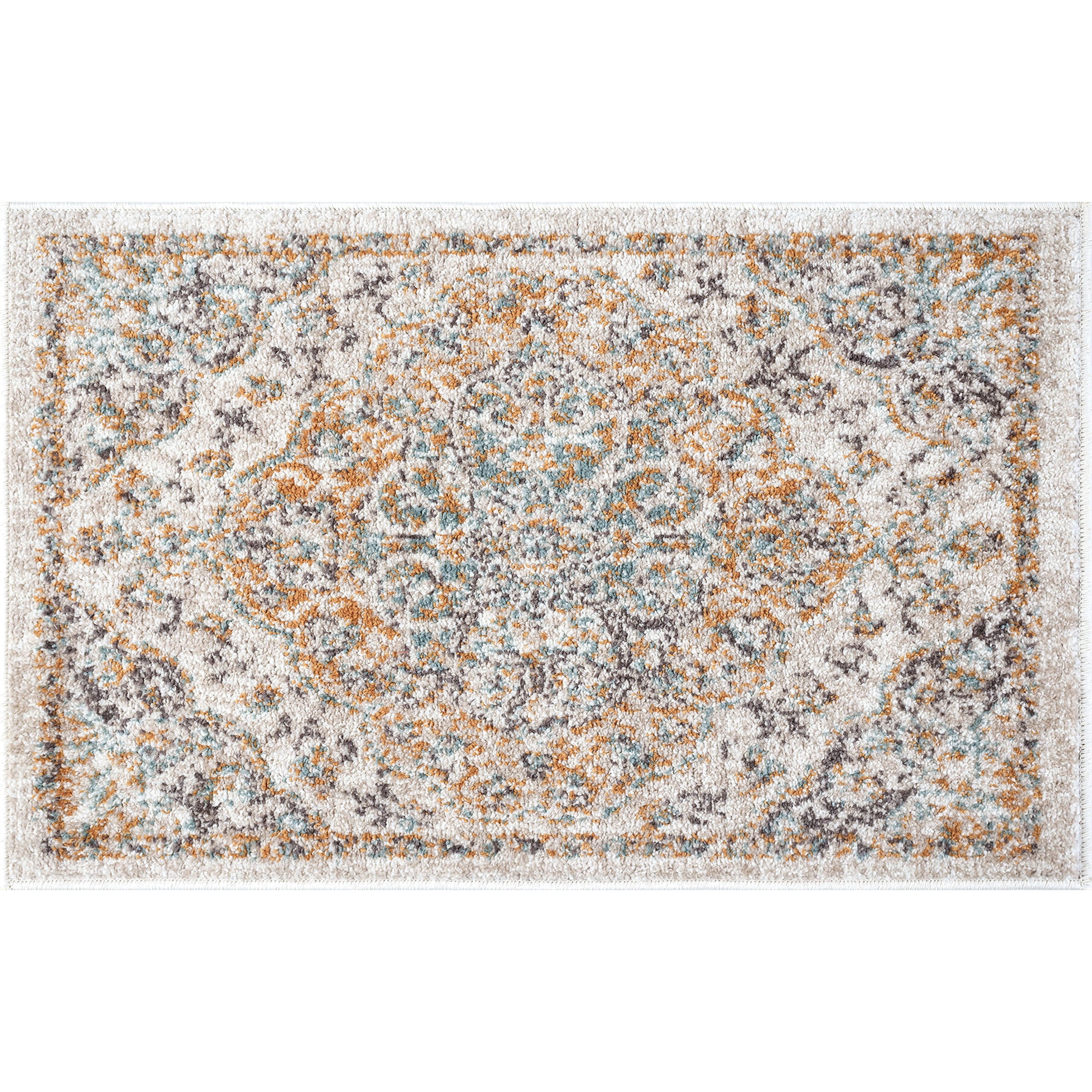 Traditional 2x3 Area Rug (2' x 3') Medallion Terra, Aqua Indoor Scatter Easy to Clean