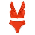 thumbnail image 4 of TSADFHJI Women Plus Size Maternity Swimsuits New Multicolor Ruffled V Neck Split Swimsuit High Waist Split Bikini Women's M Orange, 4 of 4