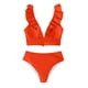 thumbnail image 4 of MKLEKYY Trajes De Baño Hombre Natacion New Multicolor Ruffled V Neck Split Swimsuit High Waist Split Bikini Women'S, 4 of 4