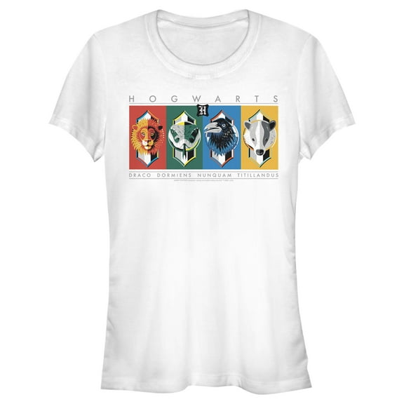 Junior's Harry Potter Hogwarts House Mascots  Graphic Tee White X Large