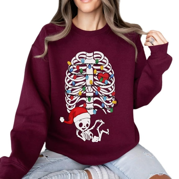 Christmas Pregnancy Announcement Sweatshirt – Funny Skeleton Maternity Christmas Sweater, Pregnant Mom To Be Holiday Top, New Mom Gift