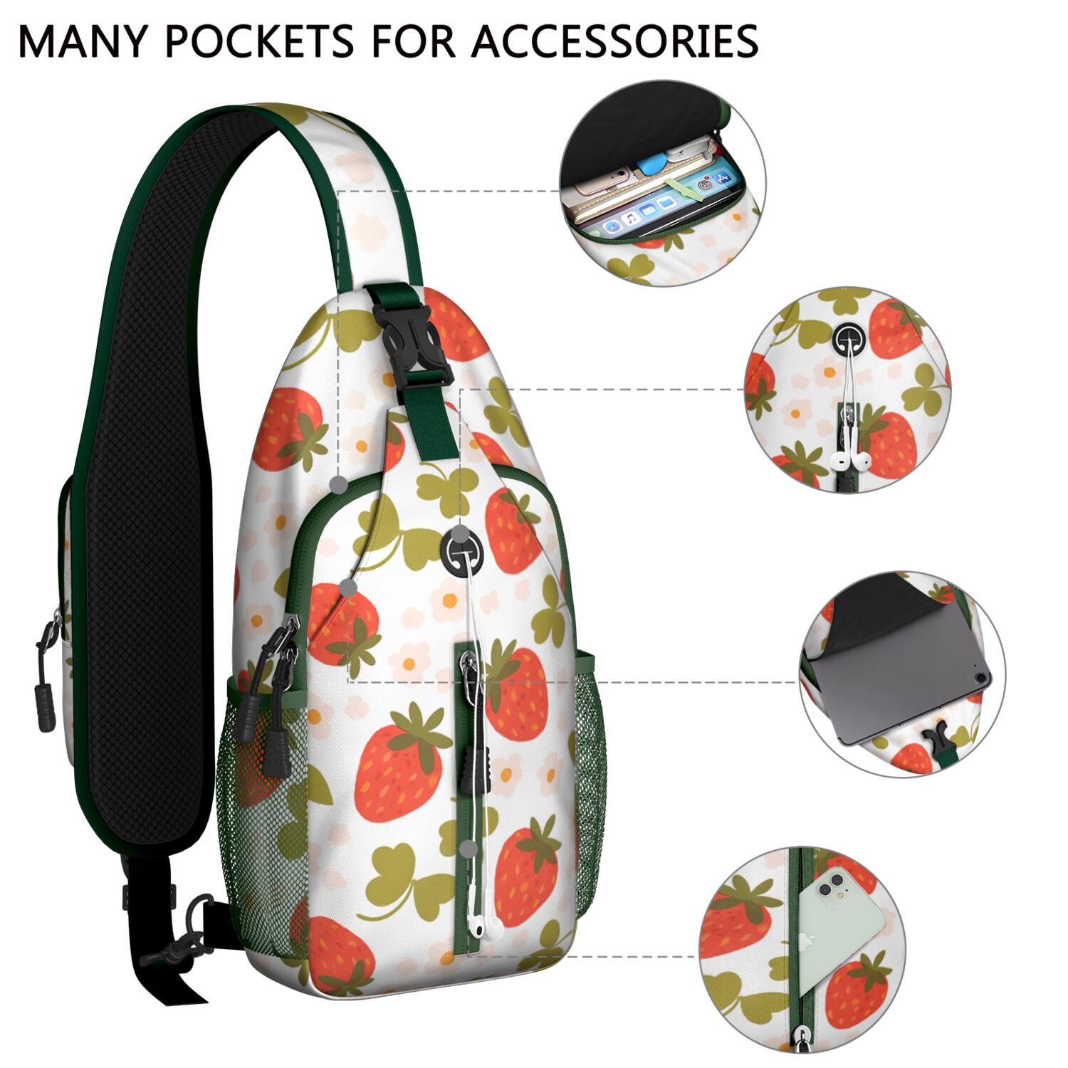 Crossbody Sling Bag Strawberry Travel Sling Bag Casual Bag for Men Women