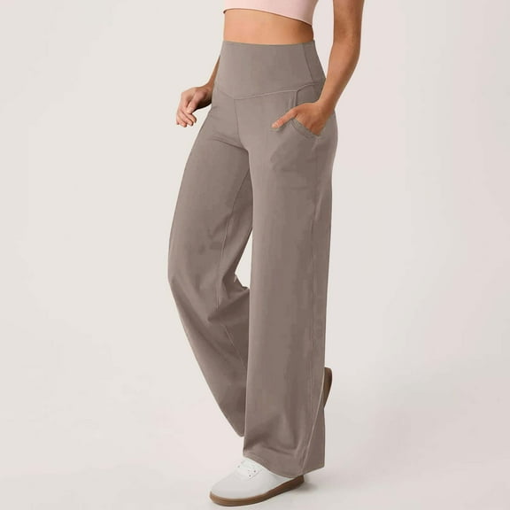 AGWOLF Yoga Pants for Women Workout Straight Leg Pant with Pockets Elastic High Waist Stretch Sweatpants Cozy Lounge Trouser