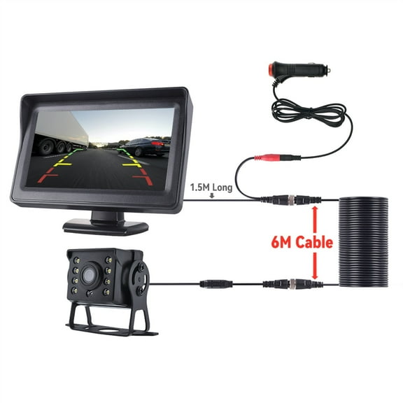 Car Rear View Camera with Monitor 4.3" Screen 9-36V LED HD Reversing Camera for Truck Trailer Parking Easy Installation ,Clear Images