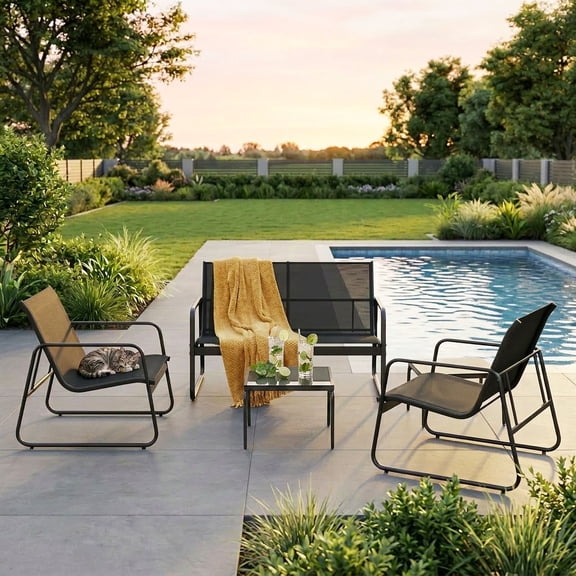 Patio Furniture Set on Sale, Asofer 4-Piece Textilene Outdoor Bistro Set for Lawn, Garden, Poolside (Black)
