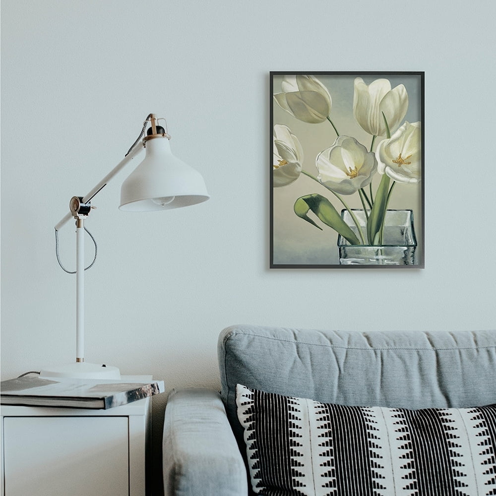 Stupell Industries Soft Tulip Blossoms Glass Jar White Petals Black Framed by Eva Barberini