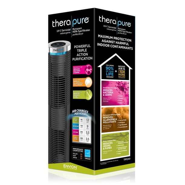 HEPA-Type Therapure Air Purifier for Large (Model 240, Light Technology, Covers 300 sq.ft), Black - Walmart.com