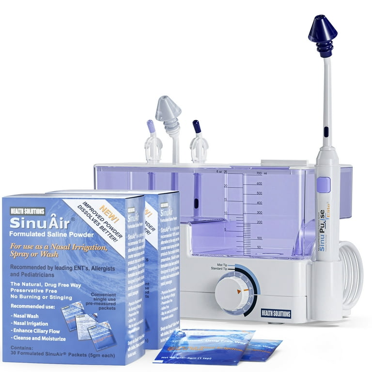 SinuPulse Elite Advanced Nasal Irrigation System, Pulsating Sinus Rinse  Machine with 60 SinuAir Packets, Bonus Sinus Irrigator Tip, Travel Case, 