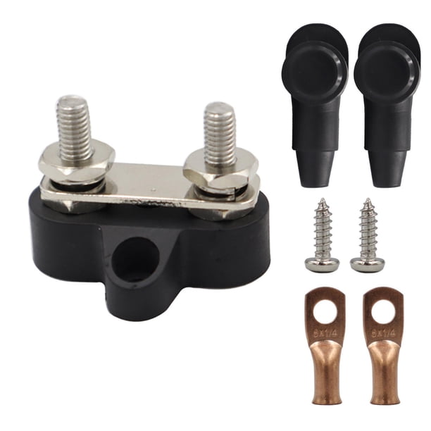 Bloque de terminales de distribución de batería, M6 1/4 pulgadas, bloques de terminales de barra de bus, poste de de batería de servicio pesado para barco marino de Junta negra 2xStuds Macarena bloque de terminales