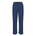 thumbnail image 5 of BODOAO Women's Linen Cropped Pants Ankle Capris Straight Leg Trousers Cotton and Linen Elastic Waistband High Waistband Pocket Pants Side Nine Point Pants Loose Casual Pants Straight Leg Pants Blue M, 5 of 5