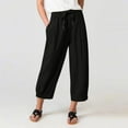 thumbnail image 2 of Meichang Womens Cotton Linen Capri Pants 2023 Casual Summer Elastic Waist 3/4 Pant with Pockets Drawstring Below Knee Shorts, 2 of 5