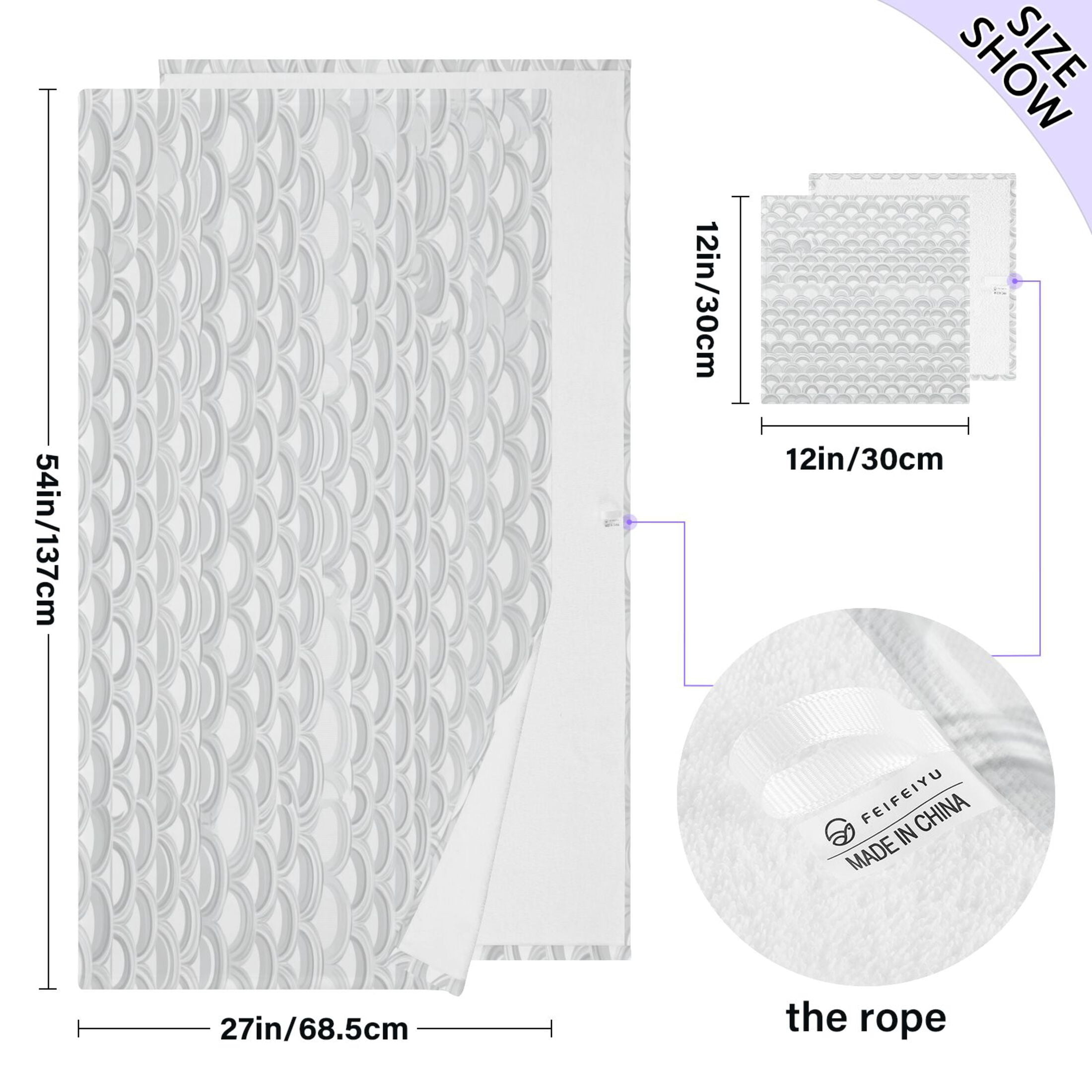 Gray Scallop Pattern Design 2 Piece Cotton Bath and Face Towel Set Soft and Absorbent, for Beach Pool Bathroom