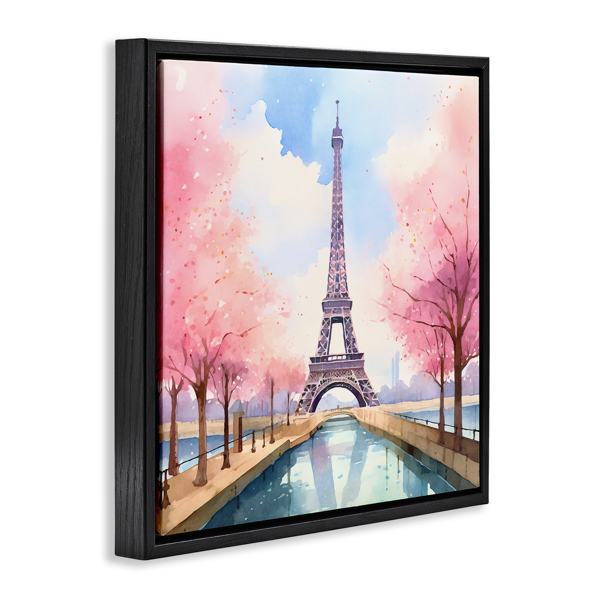 Stupell Industries Paris Rendezvous Scene Town & City Painting Black Floater Framed Art Print Wall Art, 18 x 18