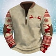 thumbnail image 2 of Adeawade Mens Christmas Sweatshirt Long Sleeve Tops Xmas Fall And Winter Half Zip Sweatshirt Crewneck Reindeer Prints Blouse Leisure Shirt Khaki L, 2 of 3