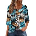 thumbnail image 2 of thefmos Women's Round Neck 3/4 Sleeve Button Pullover Top Print Loose Fit Casual Blouse Fashion Fall Summer Outfit, Sky Blue 5XL, 2 of 5