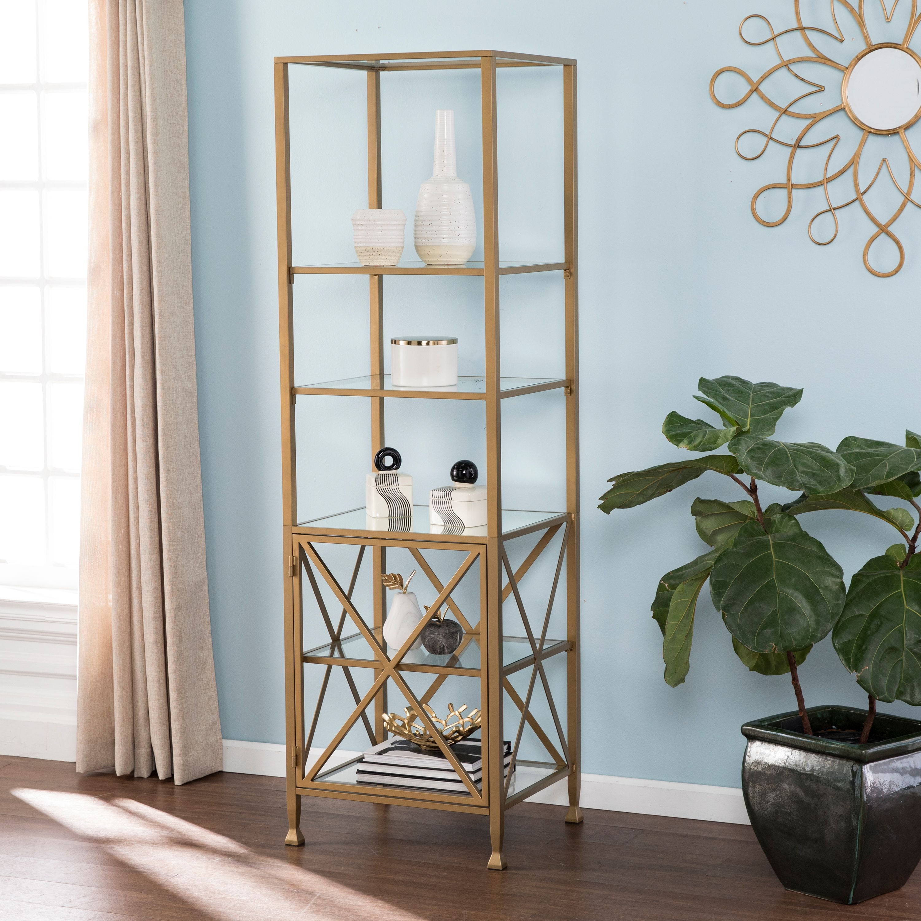 Colma Tall XFrame Bookcase/Etagere, Gold