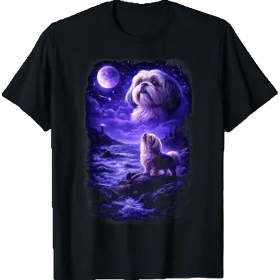 Shih Tzu Howling to The Moon Vintage 90s Funny Dog T-Shirt