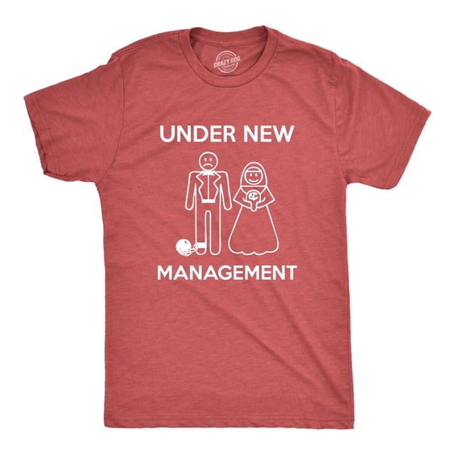 Mens Under New Management Funny Wedding Bachelor Party Novelty Tee for Guys (Heather Red) - 5XL