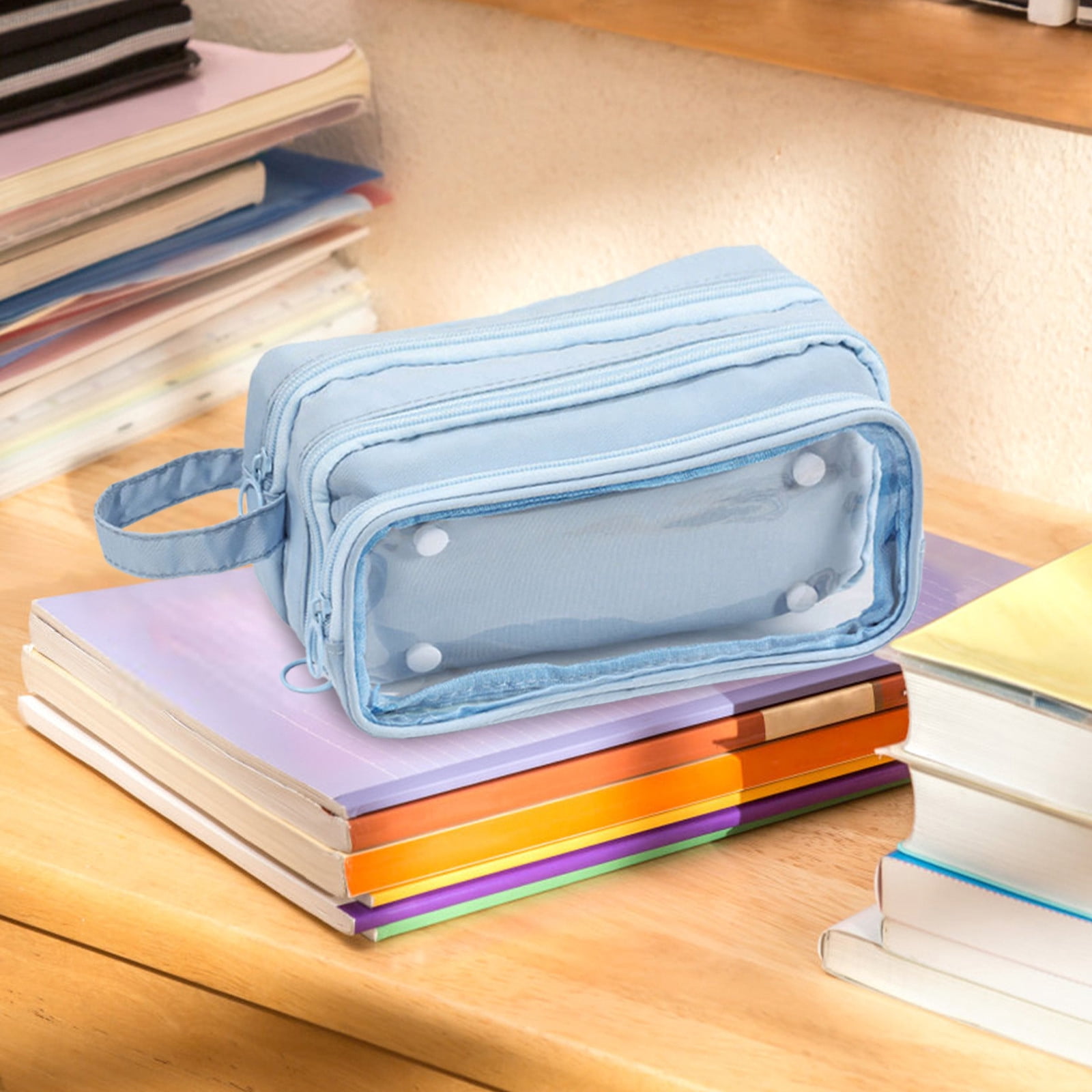 1-3PC Large Capacity Detachable Pencil Case with Compartments 3 Compartment Zipper Pouch Organizer Pen Pencil Case Makeup Bag 8x3x5 Inch for Adults Women Office Travel