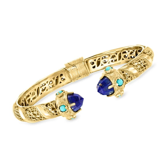 Ross-Simons Lapis and Turquoise Cuff Bracelet in 18kt Gold Over Sterling, Women's, Adult
