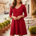 thumbnail image 2 of ClodeEU Women's 3/4 Sleeve Midi Dress,Casual V Neck T Shirt Long Tunic Loose Fit Flowy Dresses Red,Womens Plus M, 2 of 7