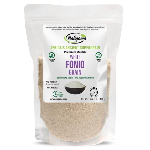 Nafajama Organic White Fonio Grain, Great Alternative to Couscous, Rice & Quinoa, Premium Ancient African Superfood, Gluten-Free, Non-GMO, Vegan, High Fiber & Protein, 1 Bag of 1 lb / 454g