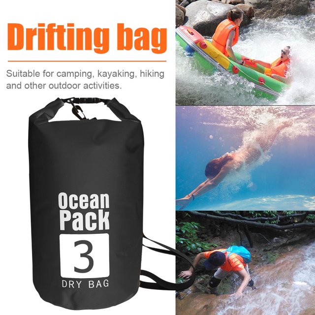 Saco De Bolsa Seca Bolsa seca impermeable Pack Saco Natación Kayak River Trekking (3L Negro)