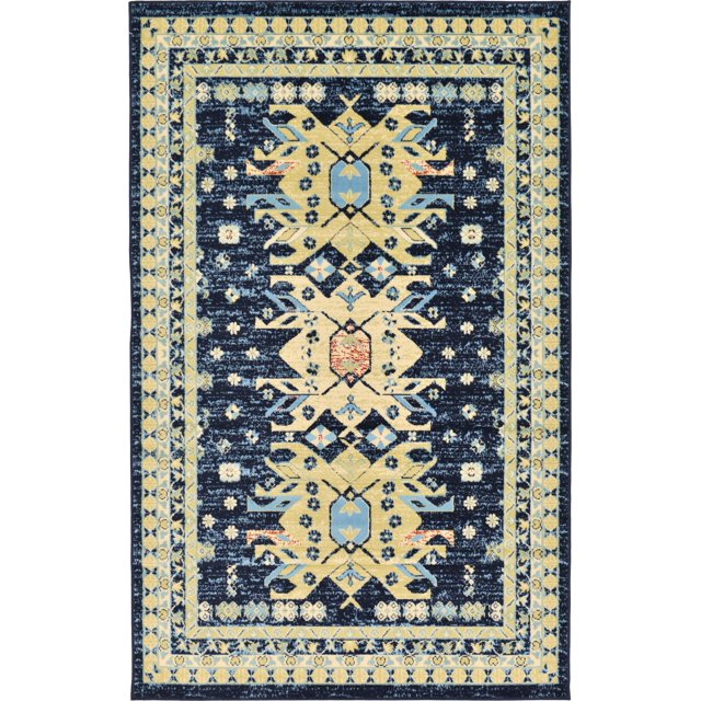 Unique Loom Taftan Collection Geometric Tribal Area Rug, 5 x 8 Feet, Navy Blue/Gold