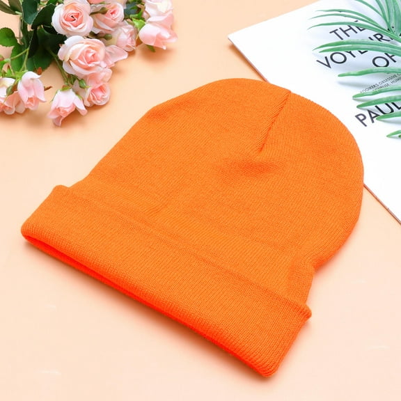 LEORX Hooded Knitted Hat Knit Cap Wool 1Pcs Orange