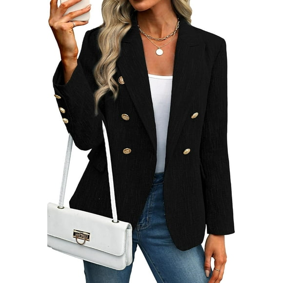 Women's Tweed Blazers Business Casual - Long Sleeve Double Breasted Jackets Open Front Work Suits