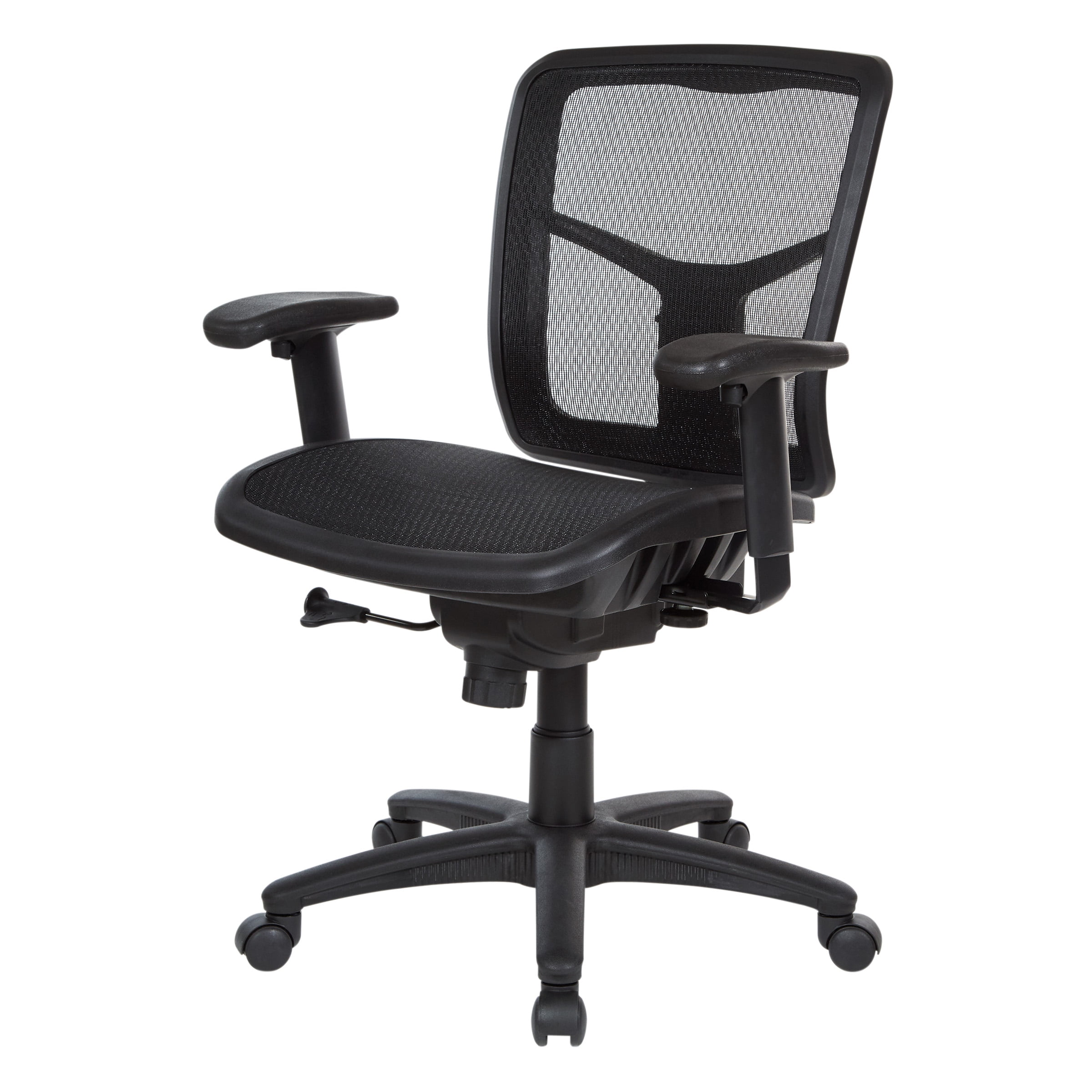 Office Star EM Series Bonded Leather Manager's Adjustable Office Desk Chair  with Thick Padded Seat and Built-in Lumbar Support, Black with Silver