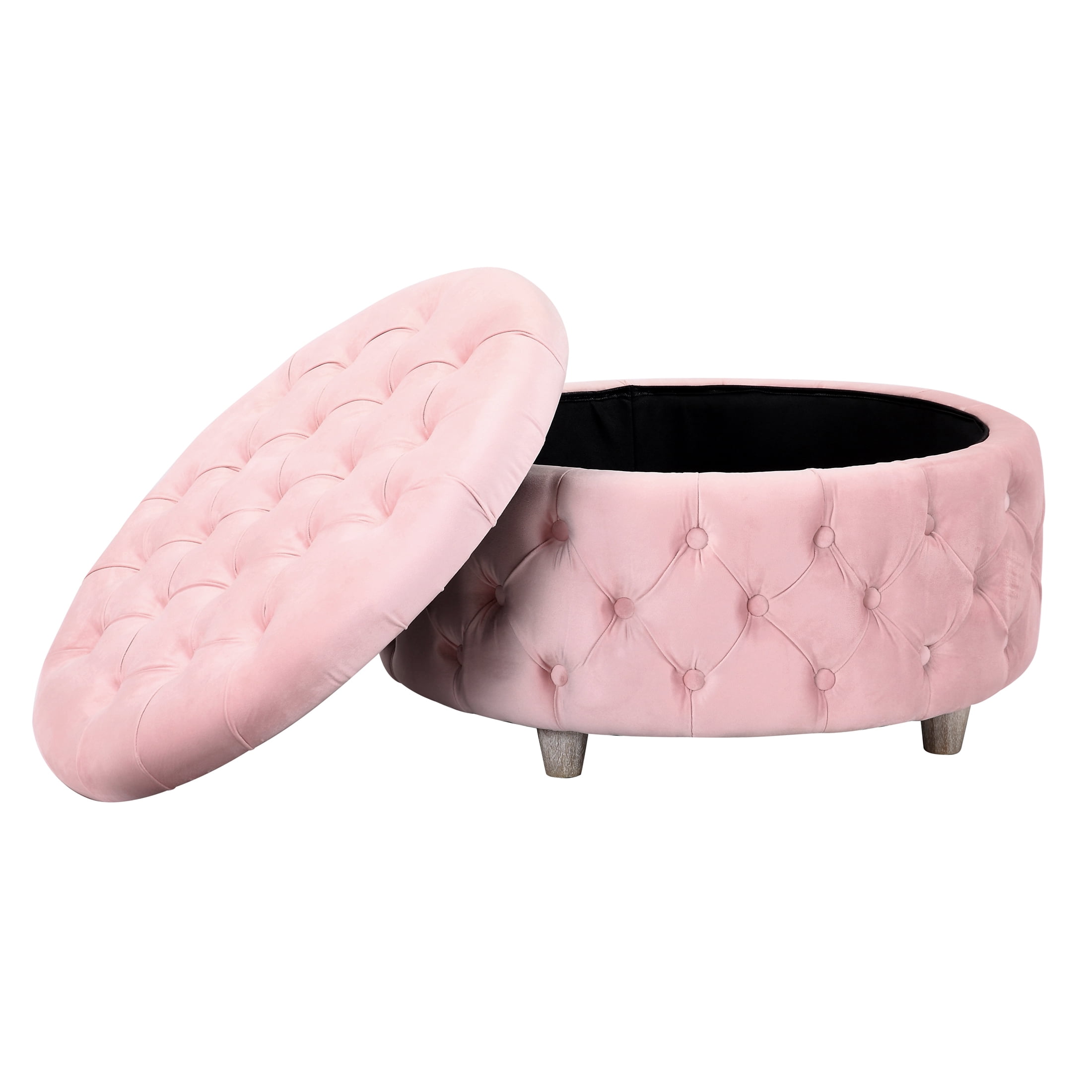 Costaelm Hank Round 29.5" Velvet Tufted Storage Ottoman, Pink