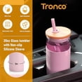 thumbnail image 2 of Tronco Vaso de vidrio de 20 oz Botella de agua de vidrio Pajita Funda protectora de silicona Tapa de bambú - Sin BPA - Ámbar, 2 of 5