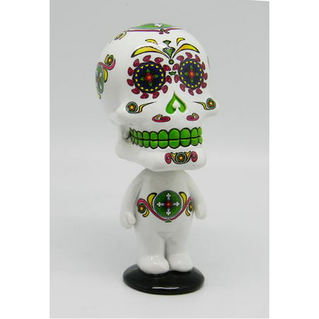 White Sugar Skull Man Mexican Day of the Dead Bobble Head Figurine