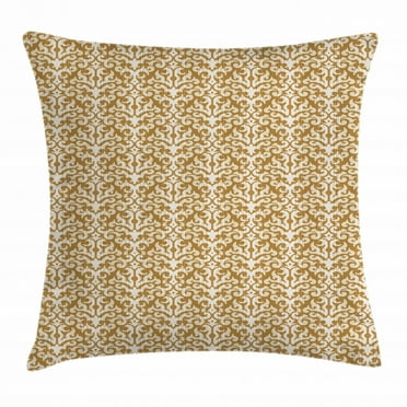Damask Throw Pillow Cushion Cover, Abstract Eastern Inspired Motif with Soft Color Palette Flourishing Foliage, Decorative Square Accent Pillow Case, 20 X 20 Inches, Pale Caramel Cream, by Ambesonne