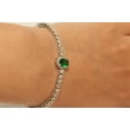 thumbnail image 2 of Sparkle Jewels Cluster Halo Tennis Bracelet Oval Cut Green Emerald & Diamond 14K White Gold Plated, 2 of 4