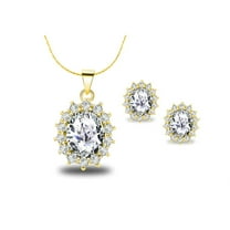 Paris Jewelry 18K Yellow Gold Created White Sapphire CZ 2 Carat Oval Necklace Plated 18 inch Women