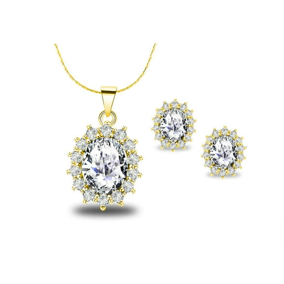 Paris Jewelry 18K Yellow Gold Created White Sapphire CZ 2 Carat Oval Necklace Plated 18 inch Women