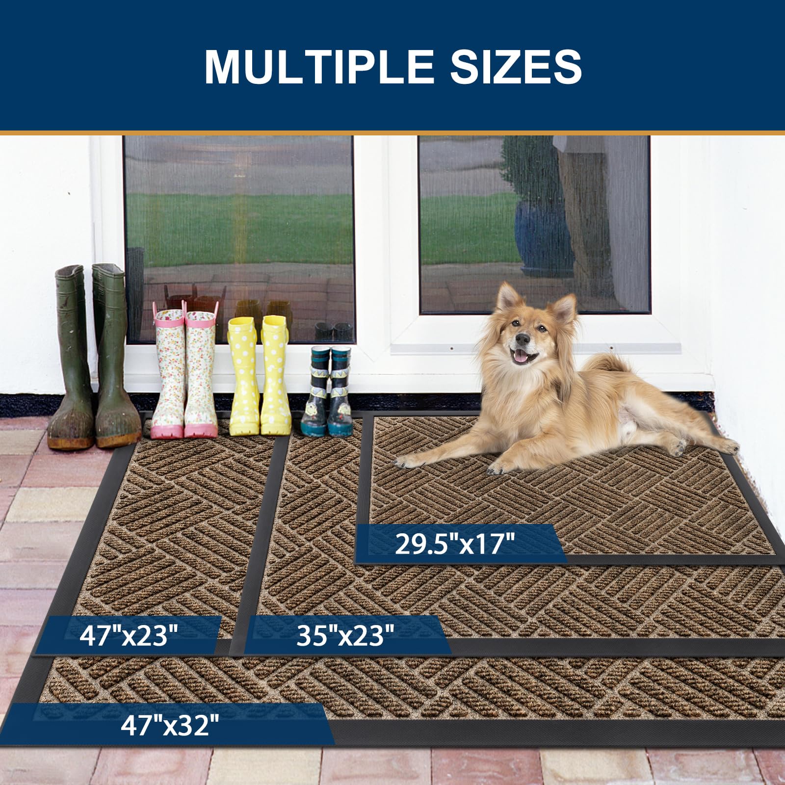 Smiry Front Door Mats For Inside, Low Profile Heavy Duty Outdoor Doormats, Non Slip Dirt Trapper Entryway Mat, 47x32, Brown
