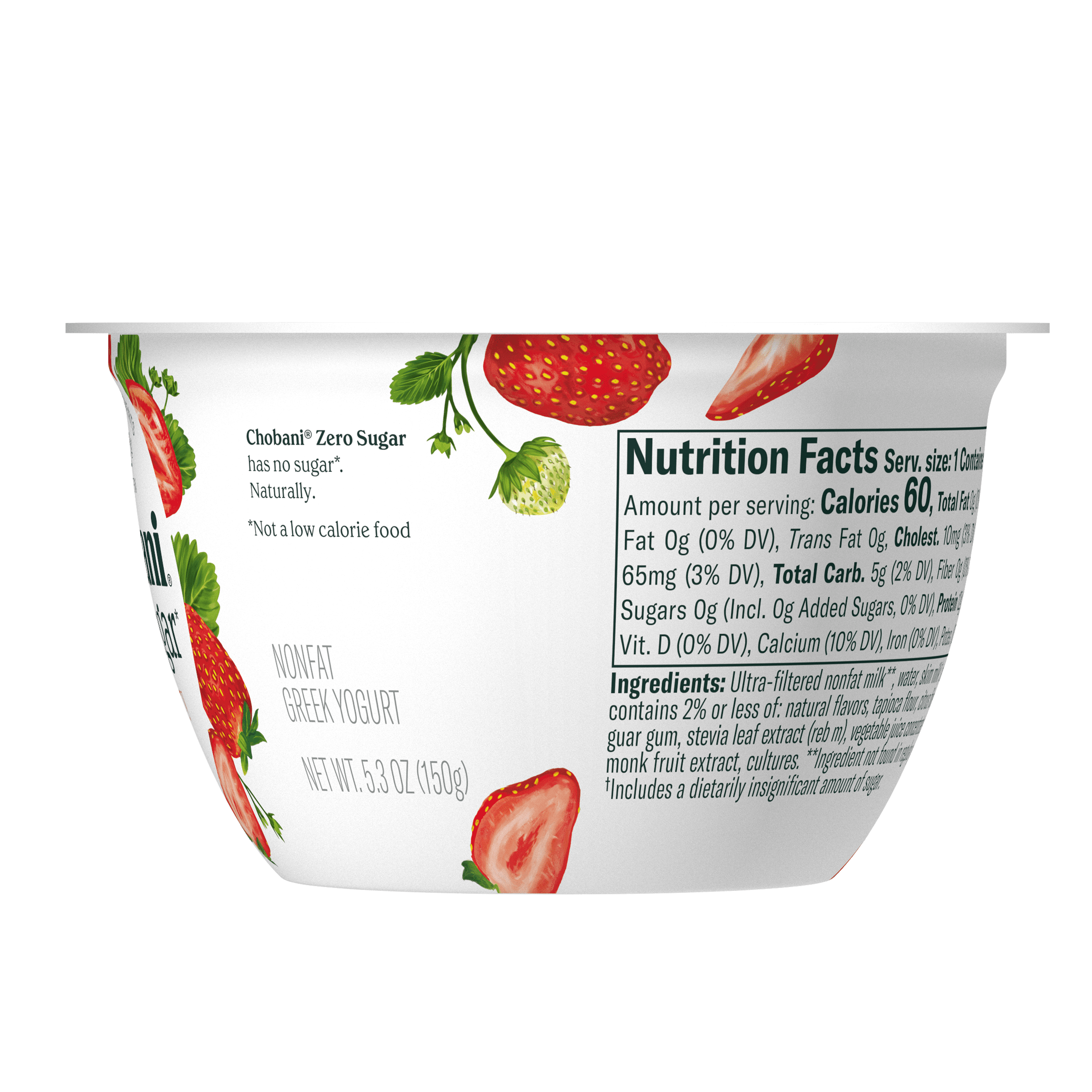 Chobani Zero Sugar Non-Fat Greek Yogurt Strawberry 5.3 oz Cup