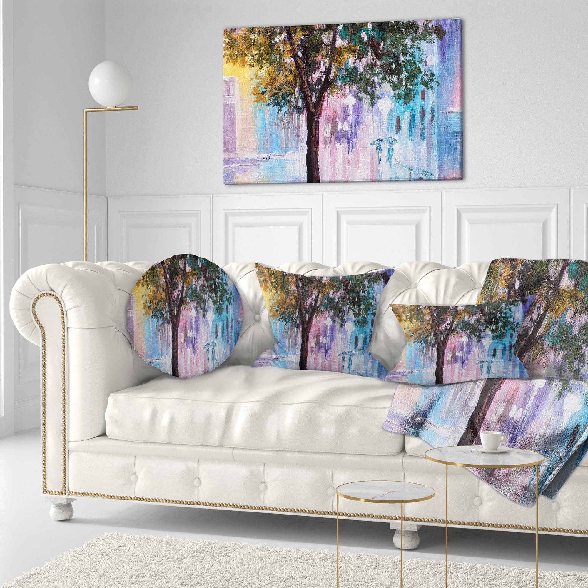 Designart Couple Walking in Rain - Landscape Printed Throw Pillow - 12x20