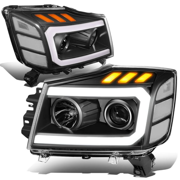 DNA Motoring For 2004-2015 Titan Armada LED DRL Turn Signal  Black Clear Projector Headlight Pair